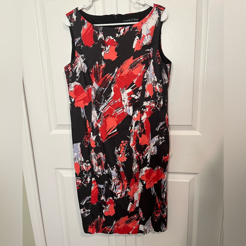Preston & York Women Black/Red Cotton Round Neck Sleeveless Knee Length Dress 14